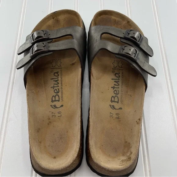 Birkenstock Betula Two Buckle Slip On Metallic Greenish-Gray Sandals Size 6 - Picture 6 of 10